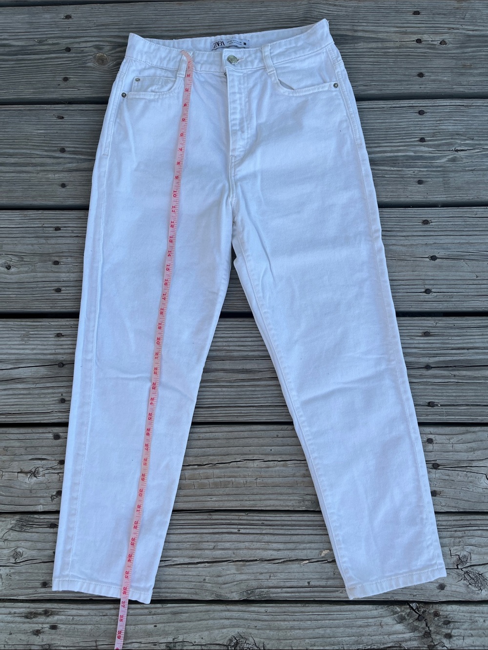 Zara White High-Rise Straight-Leg Jeans